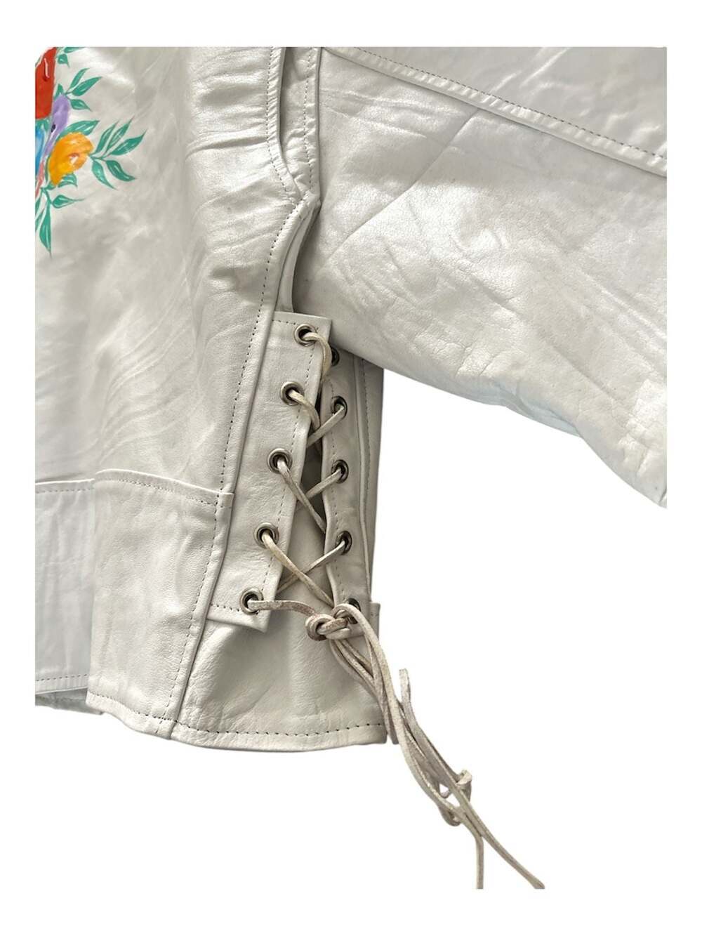 Jamin Leather White Floral Hand-Painted Biker Jacket - Picture 7 of 12